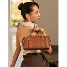 MIRAGGIO Aira Brown Satchel Top Handle Bag With Detachable Strap