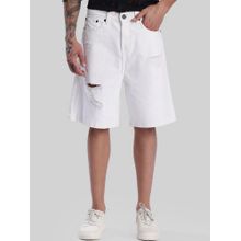Bene Kleed Men Baggy Fit White Distressed Denim Shorts