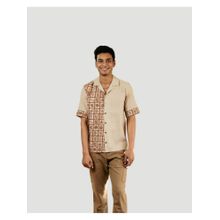 DRAGIT Men Beige Linen Abstract Shirt
