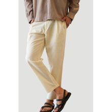 DRAGIT Men Canvas Cream Linen Pant Regular Fit Solid Pant