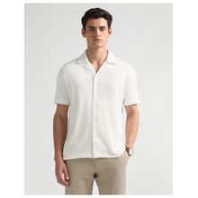 Arrow Newyork Men's White Textured Knitted Cuban Shirt