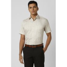 Van Heusen Men Cream Regular Fit Print Half Sleeves Formal Shirt