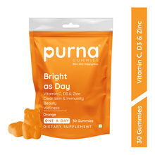 Purna Gummies Vitamin C Orange Gummies with Vitamin D3, and Zinc for Immunity & Clear Skin, 30 Day Pack