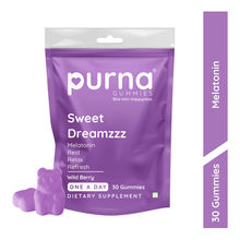 Purna Gummies Melatonin Wild Berry Flavour Gummies for Sleep Well & Reduced Stress, 30 Day Pack