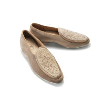 Monkstory Men Hand Beaded Slip Ons Beige Loafers