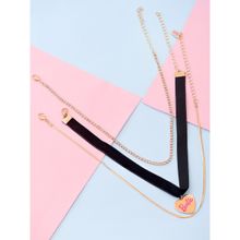ToniQ Barbie Gold Plated Pink and Black Choker Necklace for Women Set of 3