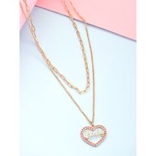 ToniQ Barbie Pink Cz Heart Shape Charm Gold Plated Layered Necklace for Women