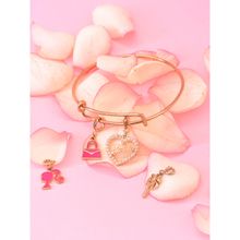 ToniQ Barbie Gold Plated Pink Enamel set of 4 charms With 1 Bracelet for Women (2.8)
