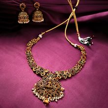 Yellow Chimes Women Gold-Plated and Red Stone-Studded Beaded Temple Jewellery Set