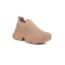 North Star Women Stylish Casual Slip-On Beige Sneakers