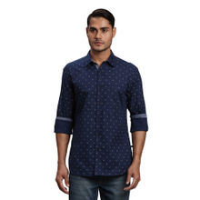 Parx Slim Fit Printed Blue Shirt