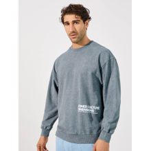 Styli Men Acid Wash Minimal Print Boxy Fit Blue Sweatshirt