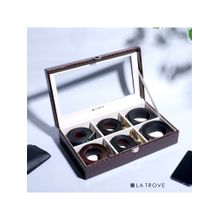 La Trove Elegant 6 Slot Belt & Pocket Square Organiser Box With Glass Top Brown