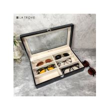 La Trove Elegant 6 Slot Sunglass Organiser Box With Glass Top Black