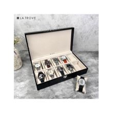 La Trove 10 Slot Watch Display Box Case Organiser Black