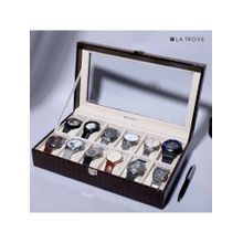 La Trove 12 Slot Watch Display Box Case Organiser With Glass Top Brown