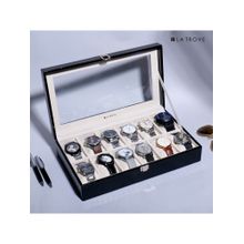La Trove 12 Slot Watch Display Box Case Organiser With Glass Top Black