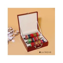 La Trove Maroon Leather 3 Rod Bangle, Churi, Kangan & Kada Jewellery Organizer Box