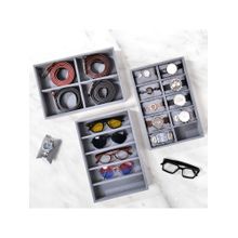 La Trove Grey Velvet Combo of 3 Watch, Belts, & Sunglasses Storage Organizer Trays