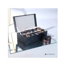 La Trove Black Leather 12 Slot Belt Organizer Storage Box For Men's Accessories