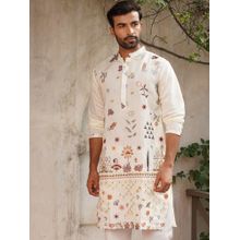 Jompers Men White Floral Embroidered and Sequins Kurta
