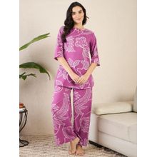 July Nightwear Women Mauve Cotton Floral Kurti with Pyjama
