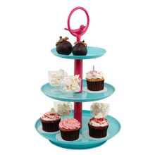 Living With Elan Tweet Three Tier Cake Cupcake and Dessert Stand -Aqua & Hot Pink