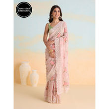 Likha Cross Stitch Embroidered Soft Pink Saree with Unstitched Blouse LIKPARSAR07
