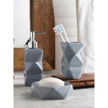 VarEesha Hand-Made Diamond Ceramic Grey Bathroom Set of 3