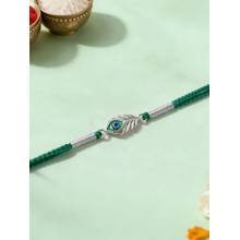 Ornate Jewels 925 Silver Rhodium Plated Mor Pankh Thread Rakhi With Roli Chawal for Brother