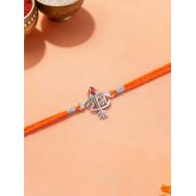 Ornate Jewels 925 Silver Red Garent Shree Ram Emblem Thread Rakhi With Roli Chawal