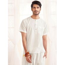 Vastramay Mens White Cotton Short Kurta