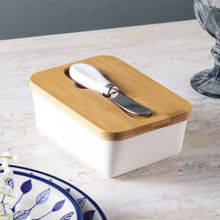 The Decor Mart Ceramic Wood Lid Butter Dish
