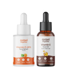 Aravi Organic Daily Glowing and Moisturizing Combo of 20% Vitamin C Serum & Pure Vitamin E Oil