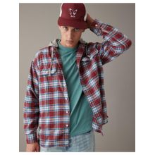 American Eagle Men Red Super Soft Hooded Flannel Shirt