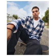 American Eagle Men Blue Super Soft Hooded Flannel Shirt