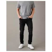 American Eagle Men Black AirFlex+ Patched Skinny Jeans