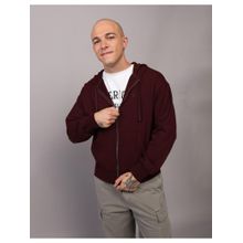 American Eagle Men Burgundy Fleece Zip-Up Hoodie