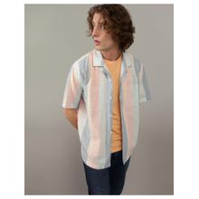 American Eagle Men Multi-Colored Ae Linen-Blend Striped Pool Side Casual Shirt