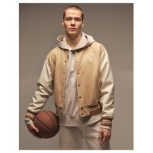 American Eagle Men Beige Varsity Bomber Jacket