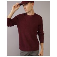 American Eagle Maroon Solid Round Neck Sweater
