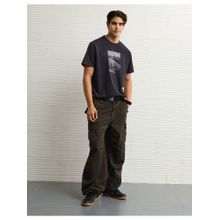 American Eagle Men Faded Black Logo Graphic T-Shirt