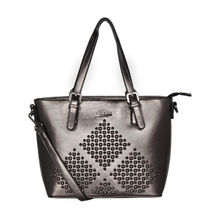 ESBEDA Gunmetal Color Solid Pattern Antiq studded Ball Handbag For Women