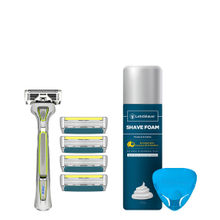 LetsShave Pro 6 Plus Shaving Kit (1 Handle + Pack of 4 Blades + Shaving foam + Razor Cap)