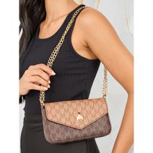 Styli Womens Brown Pu All Over Print Flap Crossbody Bag