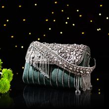 sugarcrush Crystal Beaded Bridal Tassel Luxury Flap Bag-Green