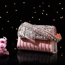 sugarcrush Crystal Beaded Pearl Tassel Luxury Flap Bag With Magnetic Closure-Peach