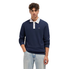 THE BEAR HOUSE Men Blue Cotton Polo T-Shirt