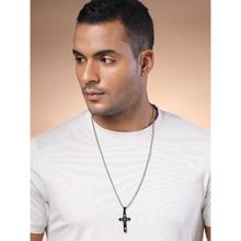 Karatcart Silver Plated Black Holy Cross Metal Chain Pendant for Men (Set of 2)
