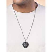 Karatcart Silver Plated Black Dragon Carved Round Chain Pendant for Men (Set of 2)